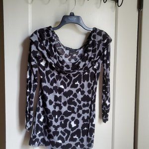 Inc Black White Gray Leopard Print Cowel Neck Long Sleeve Top M 8-10